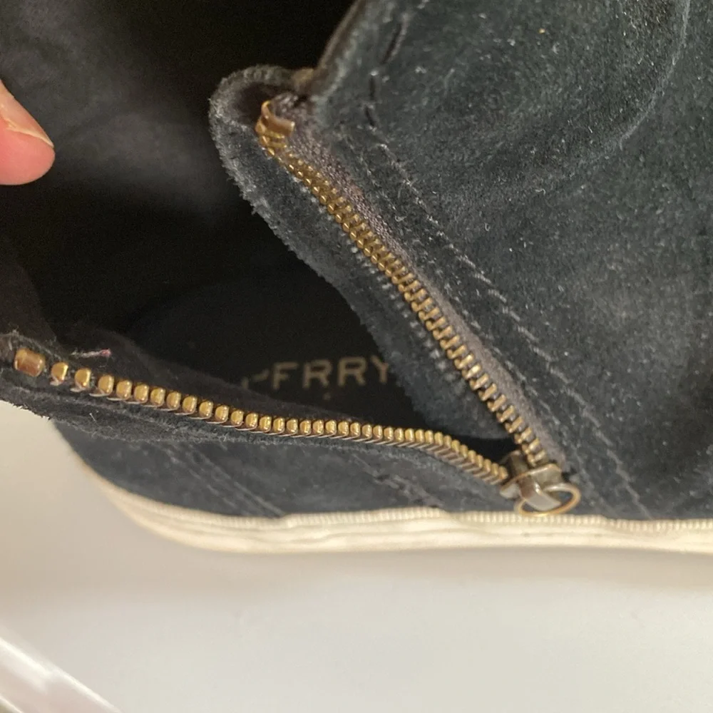 Sperry Black Suede High Top Zipper Sneakers Size 10